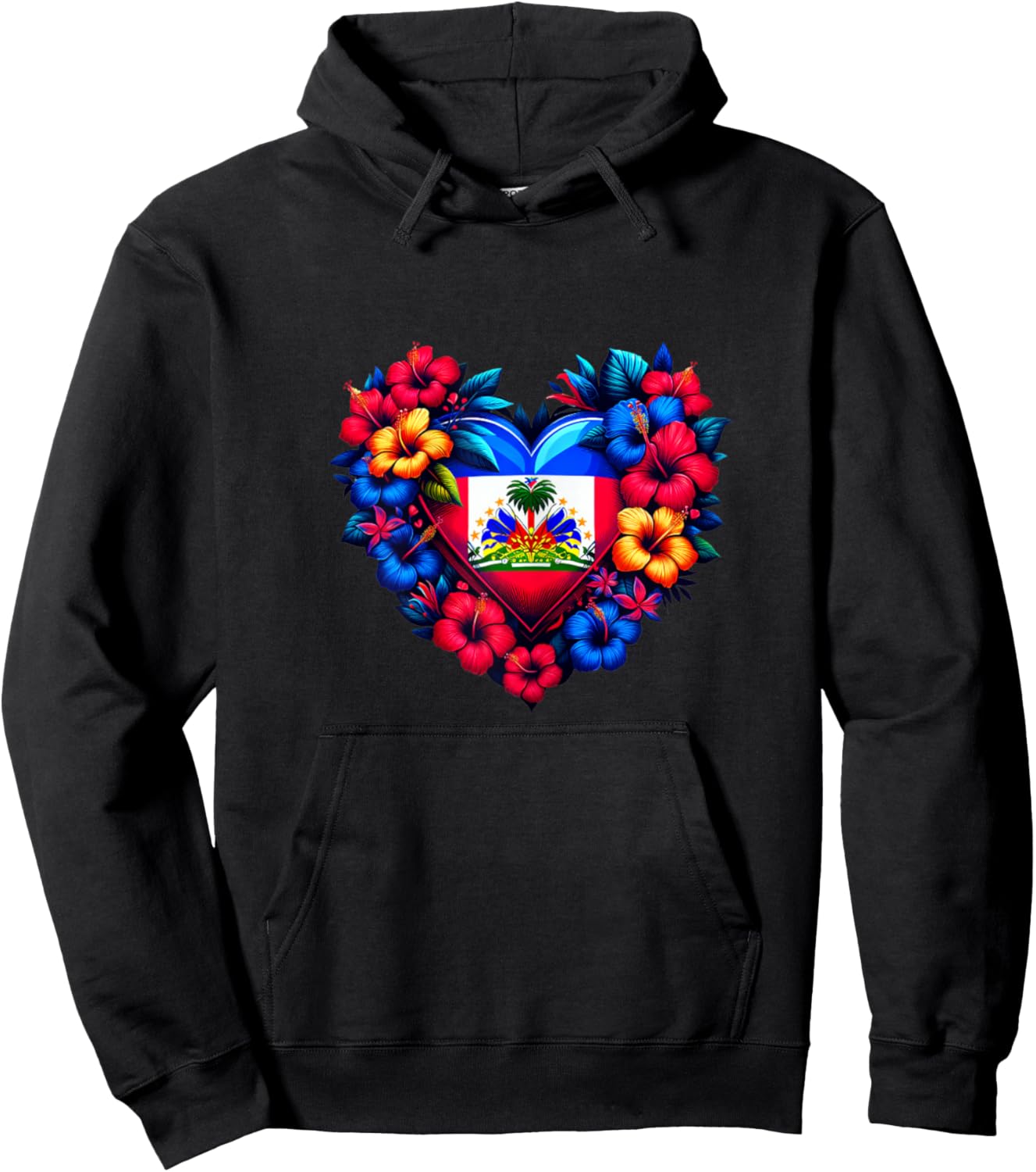 Haiti Haitian Heritage Month Flag Flower Heart Hoodie - Hoodie | Black