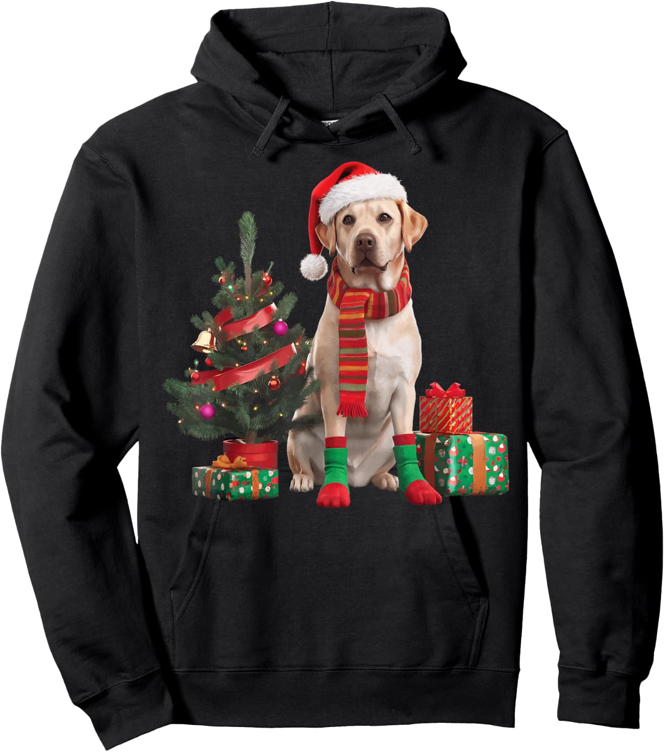 Yellow Lab Labrador Christmas Dog Santa Hat Pajama Puppy Pup Women Kids Hoodie - Hoodie | Black