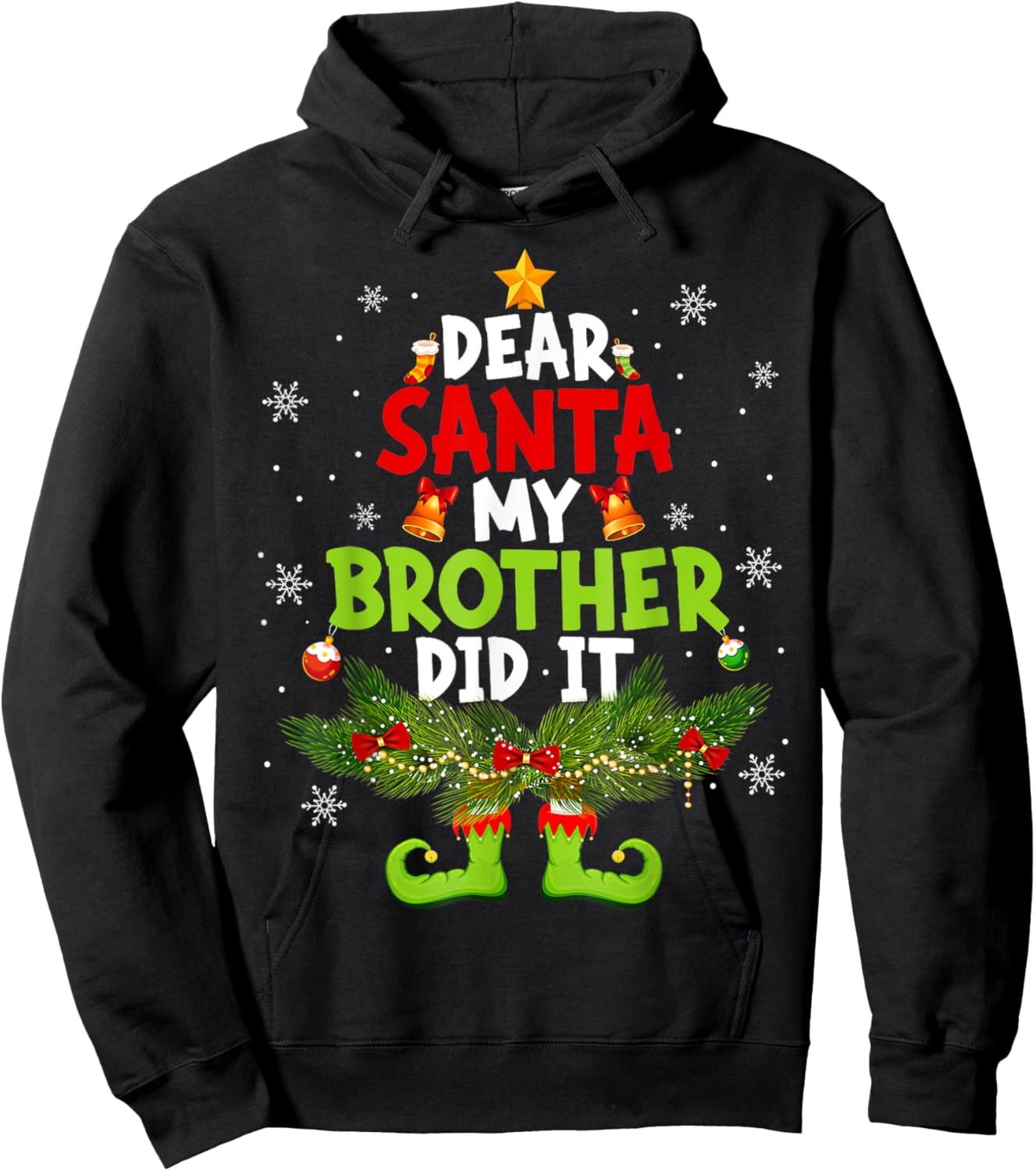 Dear Santa My Brother Did It ELF Matching Christmas Kids Hoodie - Hoodie | Black