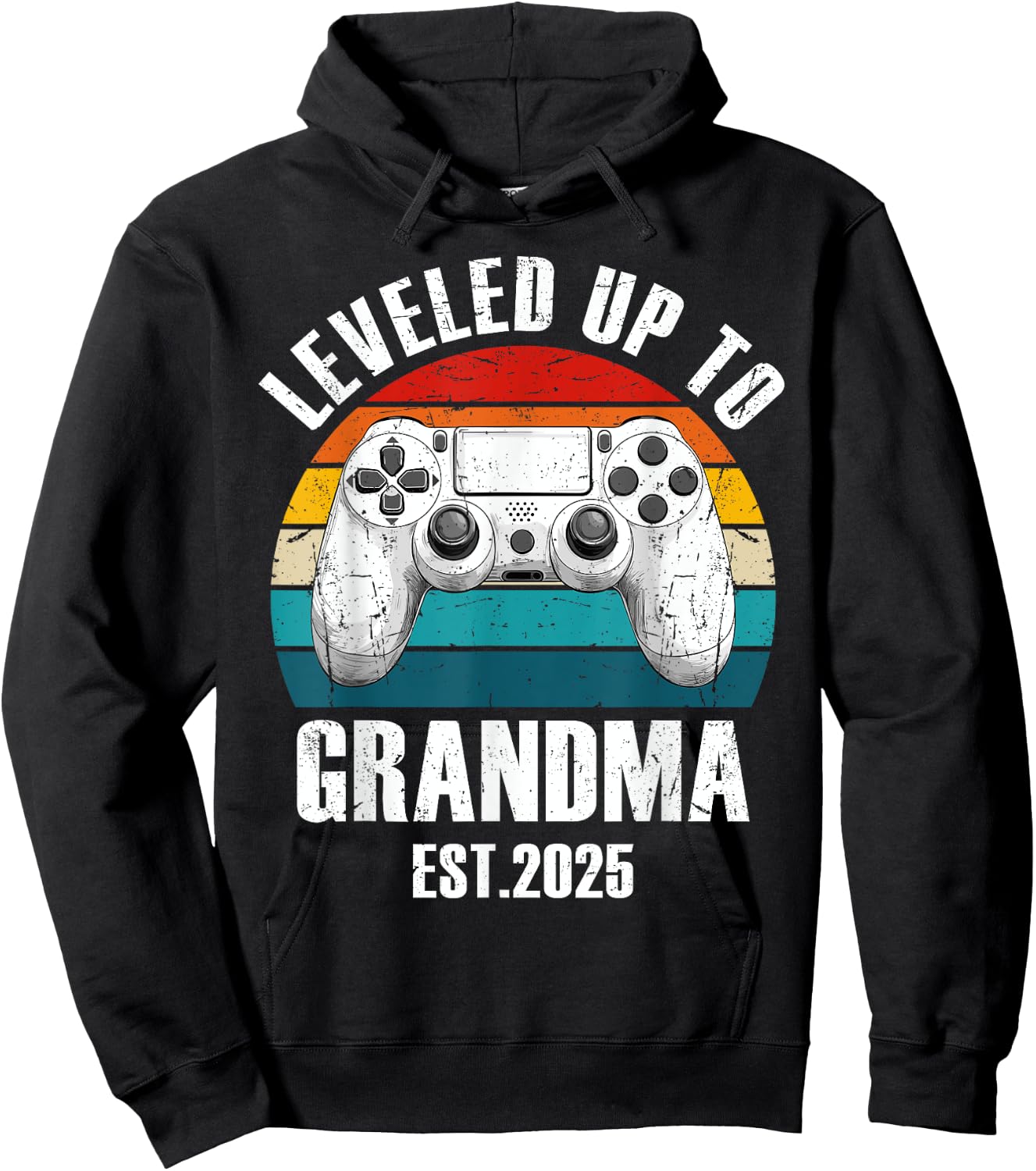 Leveled Up To Grandma 2025 Funny Grandmother Gamer Vintage Hoodie - Hoodie | Black