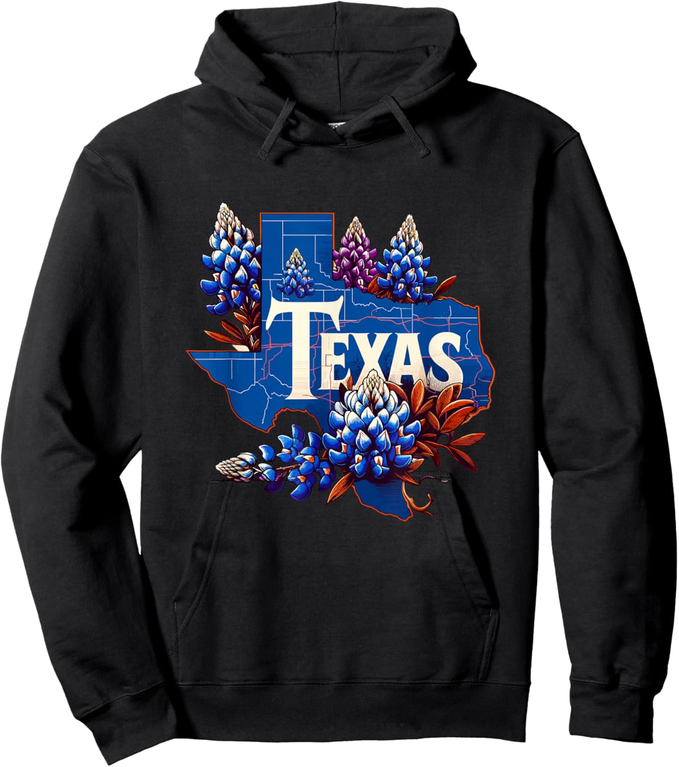 Texas State Outline Bluebonnet State Texas Flower Hoodie - Hoodie | Black