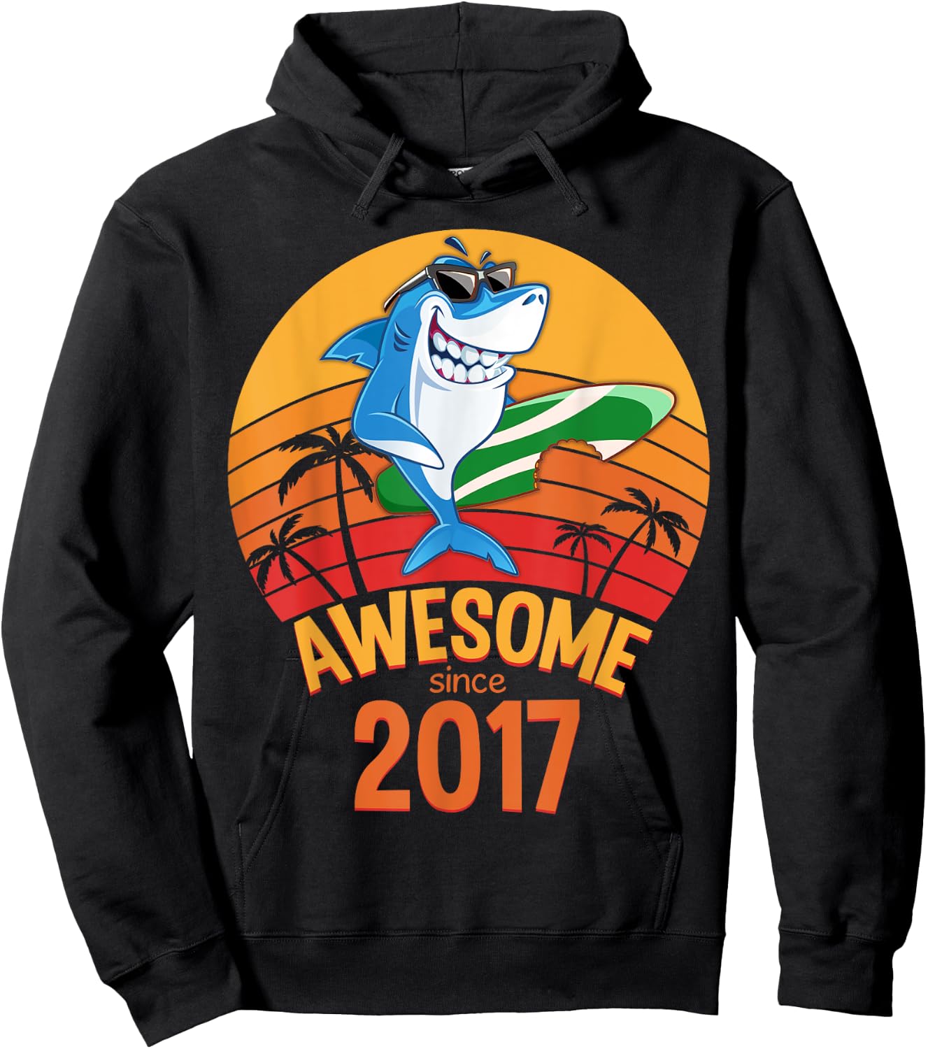 Shark Birthday 3 Years Old Surf Awesome Since 2017 Hawaii Hoodie - Hoodie | Black