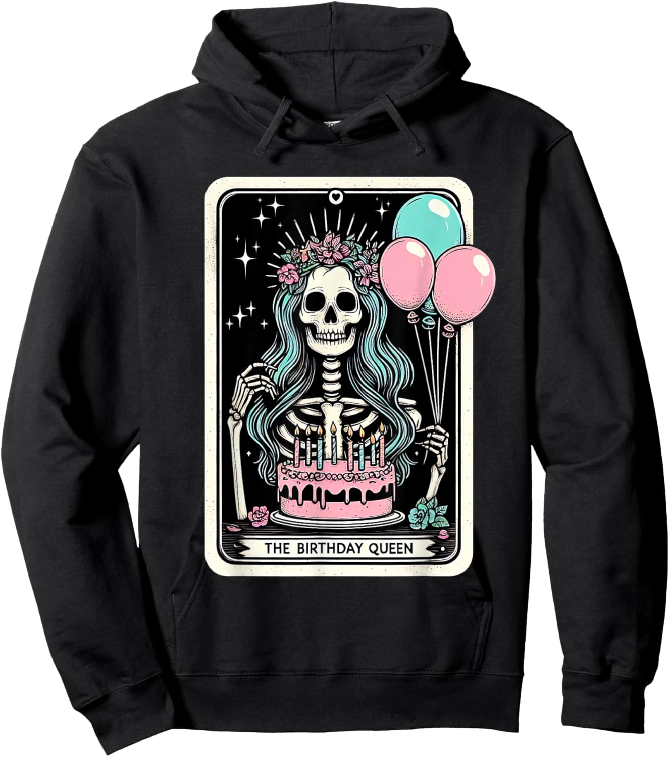 Birthday Queen Tarot Card Cute Gothic Skeleton Women Girls Hoodie - Hoodie | Black