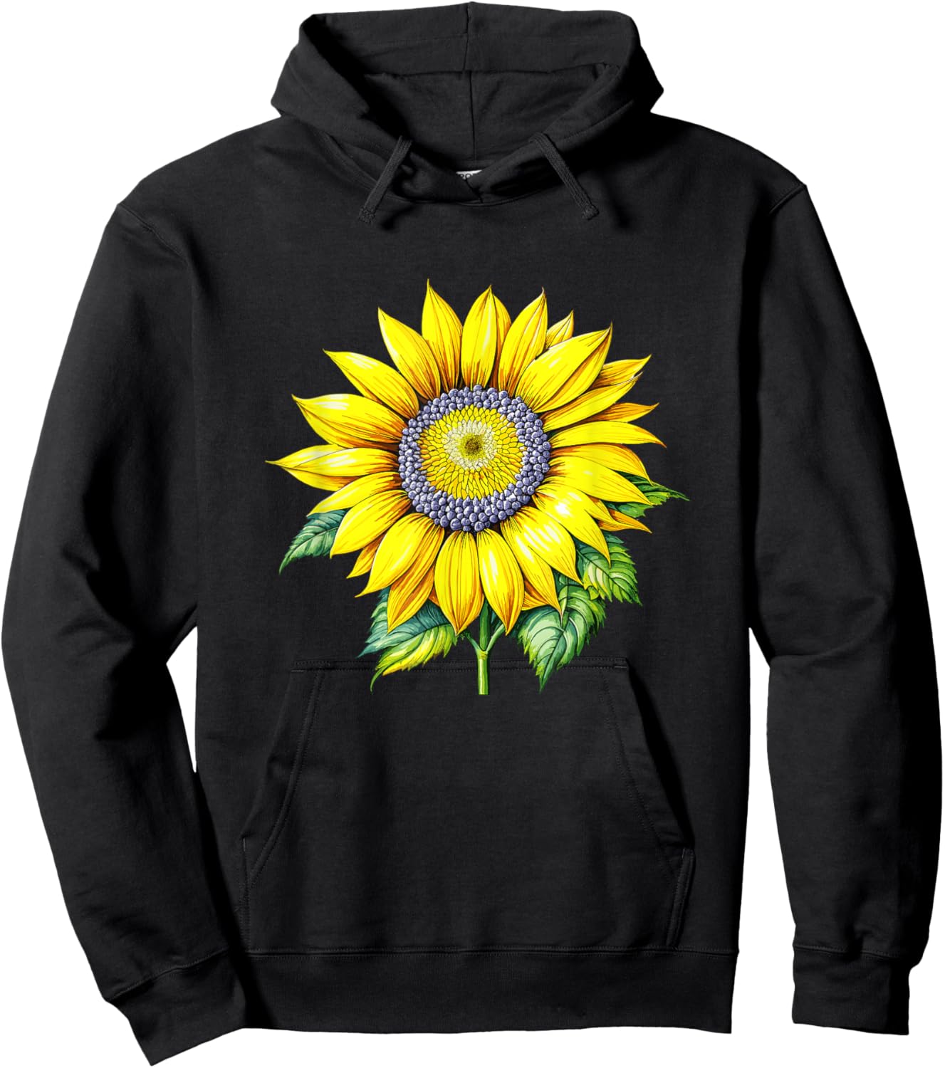 Sunflower, Yellow Cute Sunflowers Graphic and Men Hoodie - Hoodie | Black