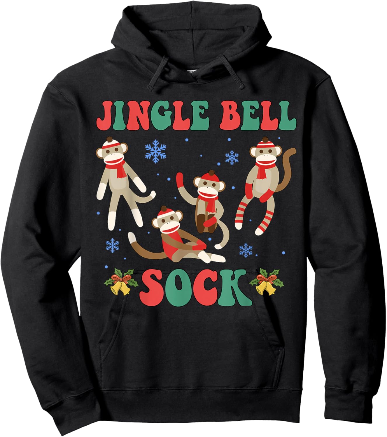 Jingle Bell Sock Funny Sock Monkey Christmas Monkey Lovers Hoodie - Hoodie | Black
