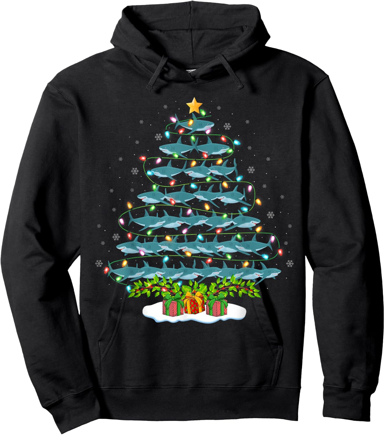 Shark Lover Xmas Holiday Santa Shark Christmas Tree Hoodie - Hoodie | Black