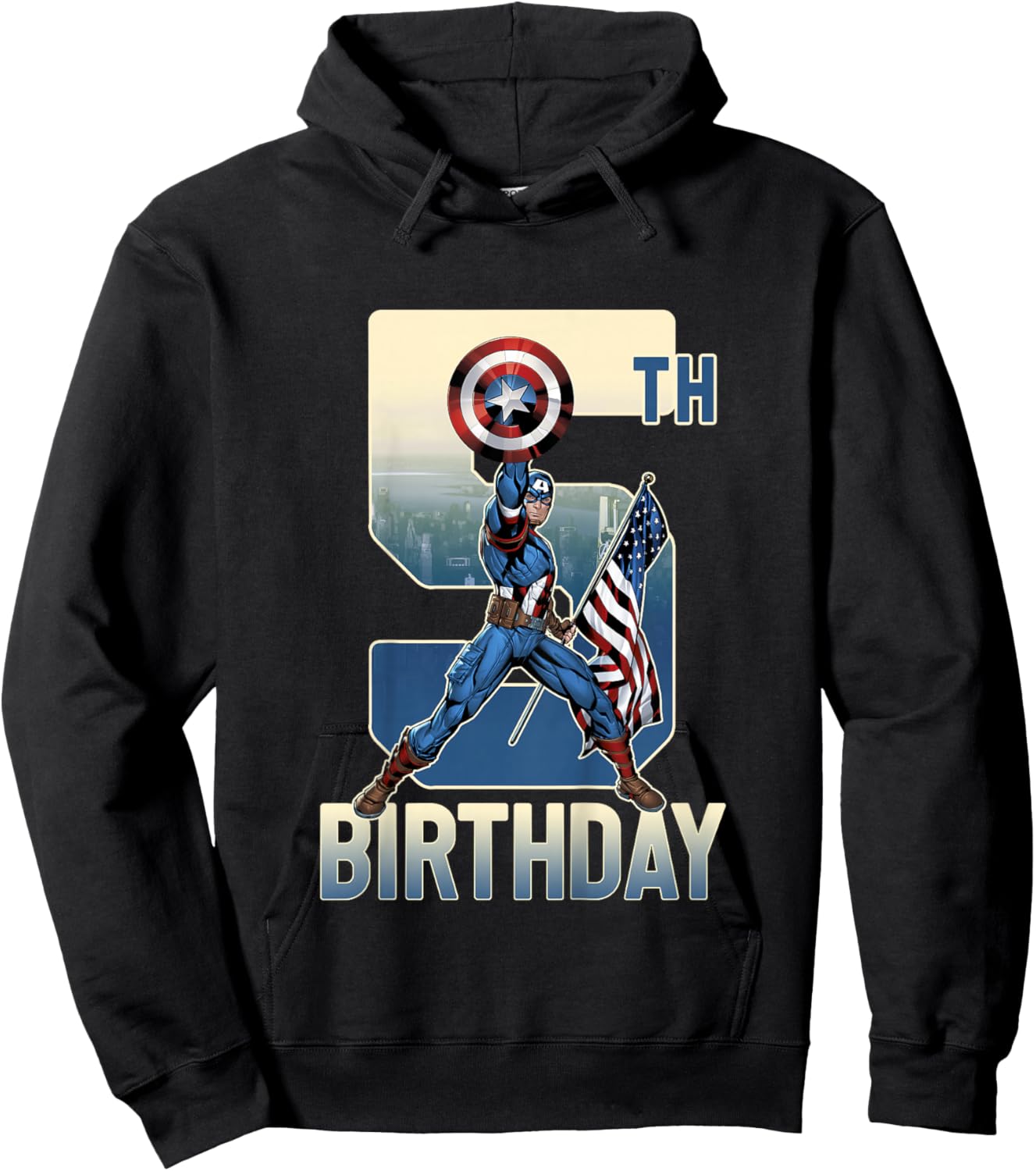 Kids Marvel Avengers Classic Captain America Epic 5th Birthday Hoodie - Hoodie | Black