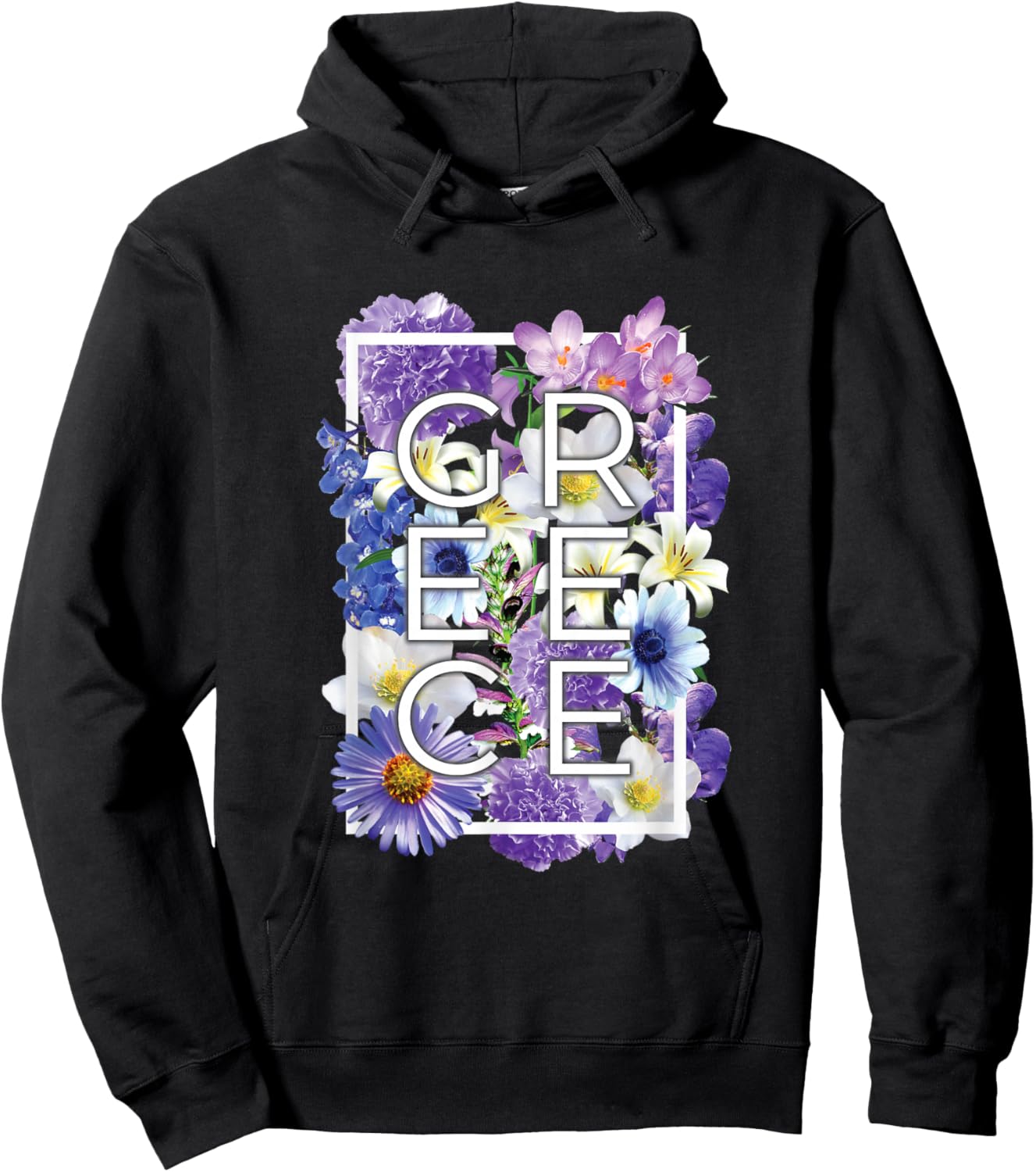 Flowers of Greece Word Art - Greek Pride Hoodie - Hoodie | Black