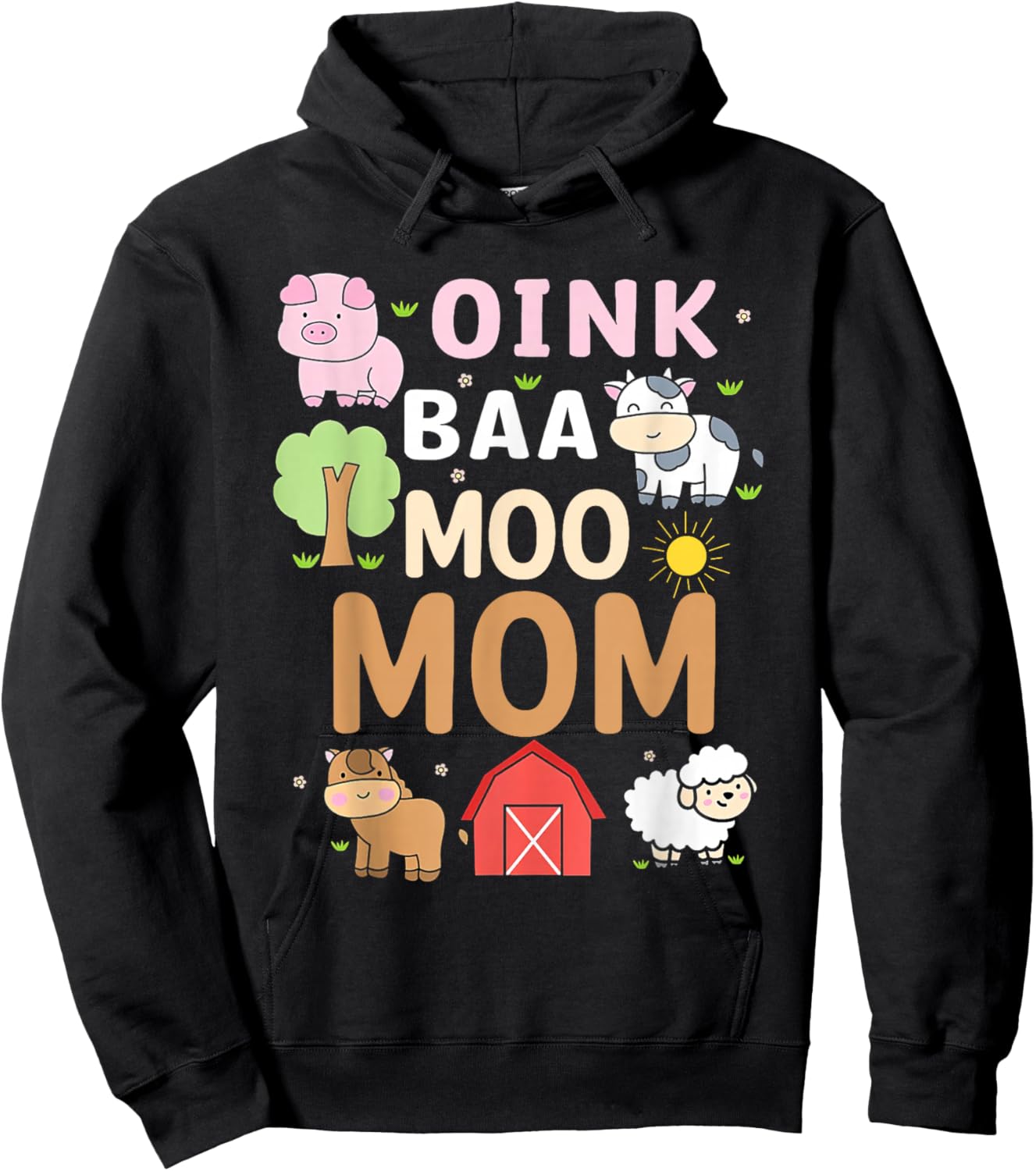 Oink Baa Moo Mom Barnyard Farm 2nd Birthday Boy Girl Hoodie - Hoodie | Black