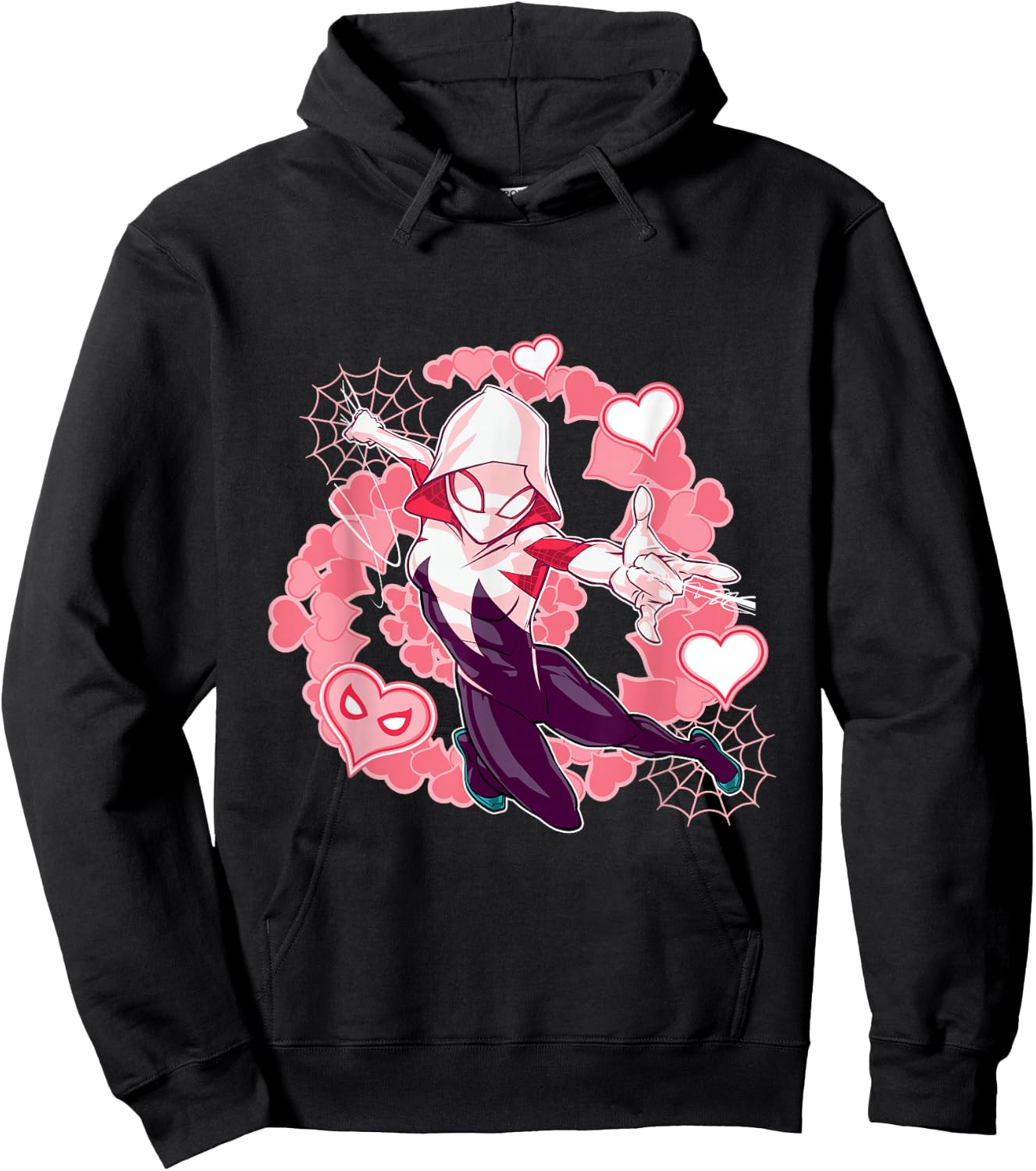 Marvel Spider-Man Into The Spider-Verse Gwen Stacy Hearts Hoodie - Hoodie | Black