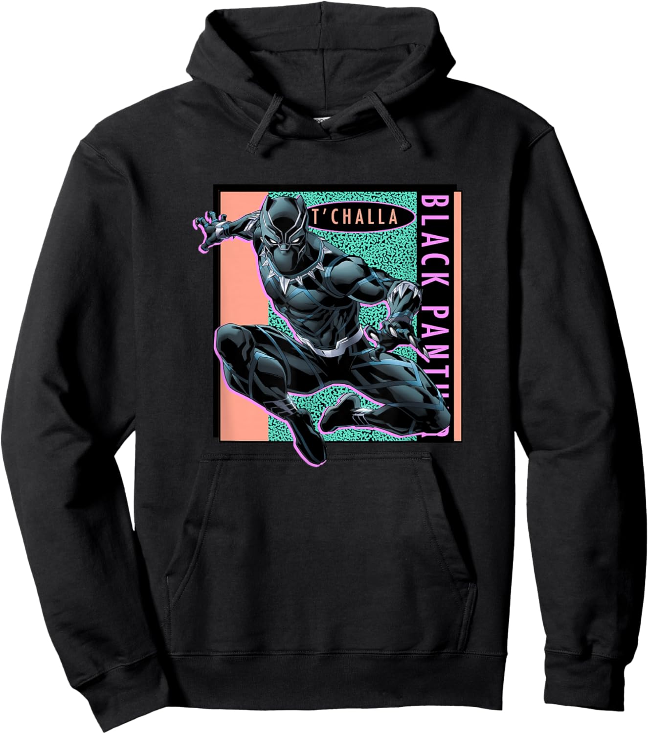 Marvel Comics Retro Classic T'Challa Black Panther 90's Logo Hoodie - Hoodie | Black
