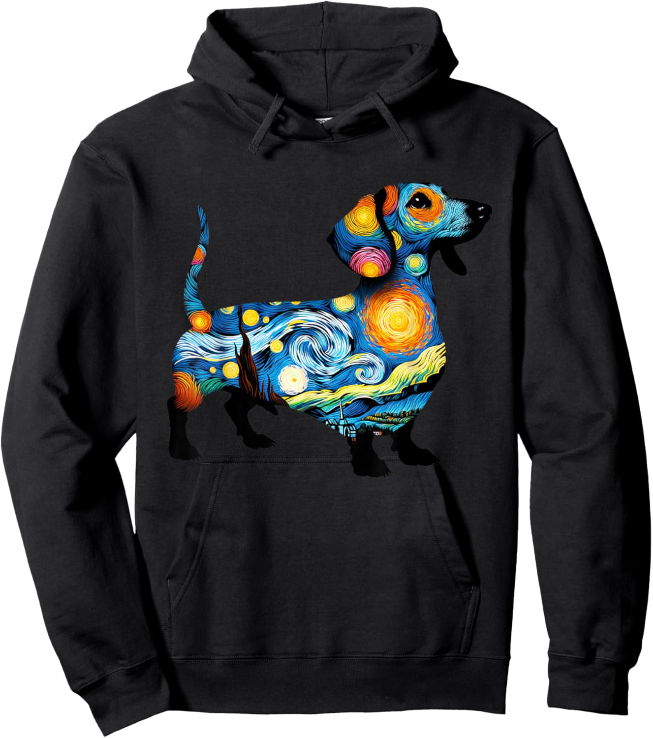 Dachshund Starry Night Painting Van Gogh Dog Dad Dog Mom Men Women Girls Kids Hoodie - Hoodie | Black