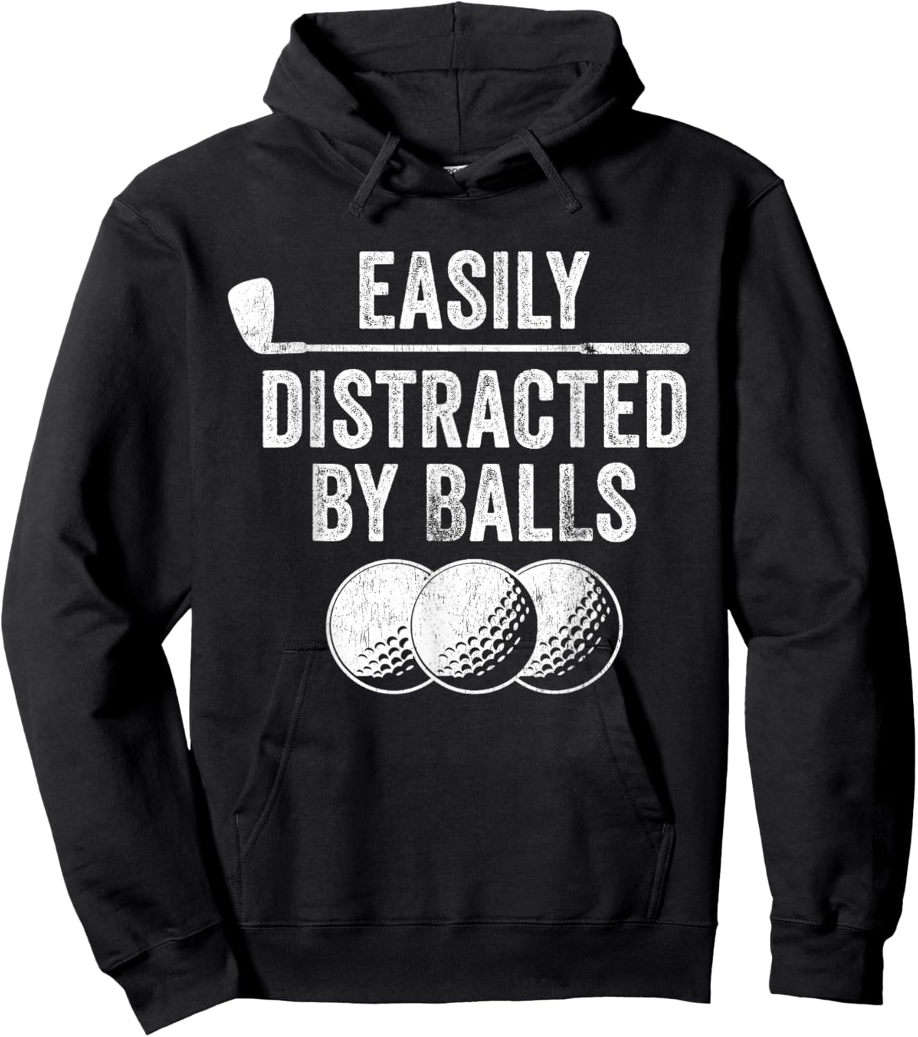 Easily Distracted by Balls Golf Ball Putt Vintage Funny Golf Hoodie - Hoodie | Black