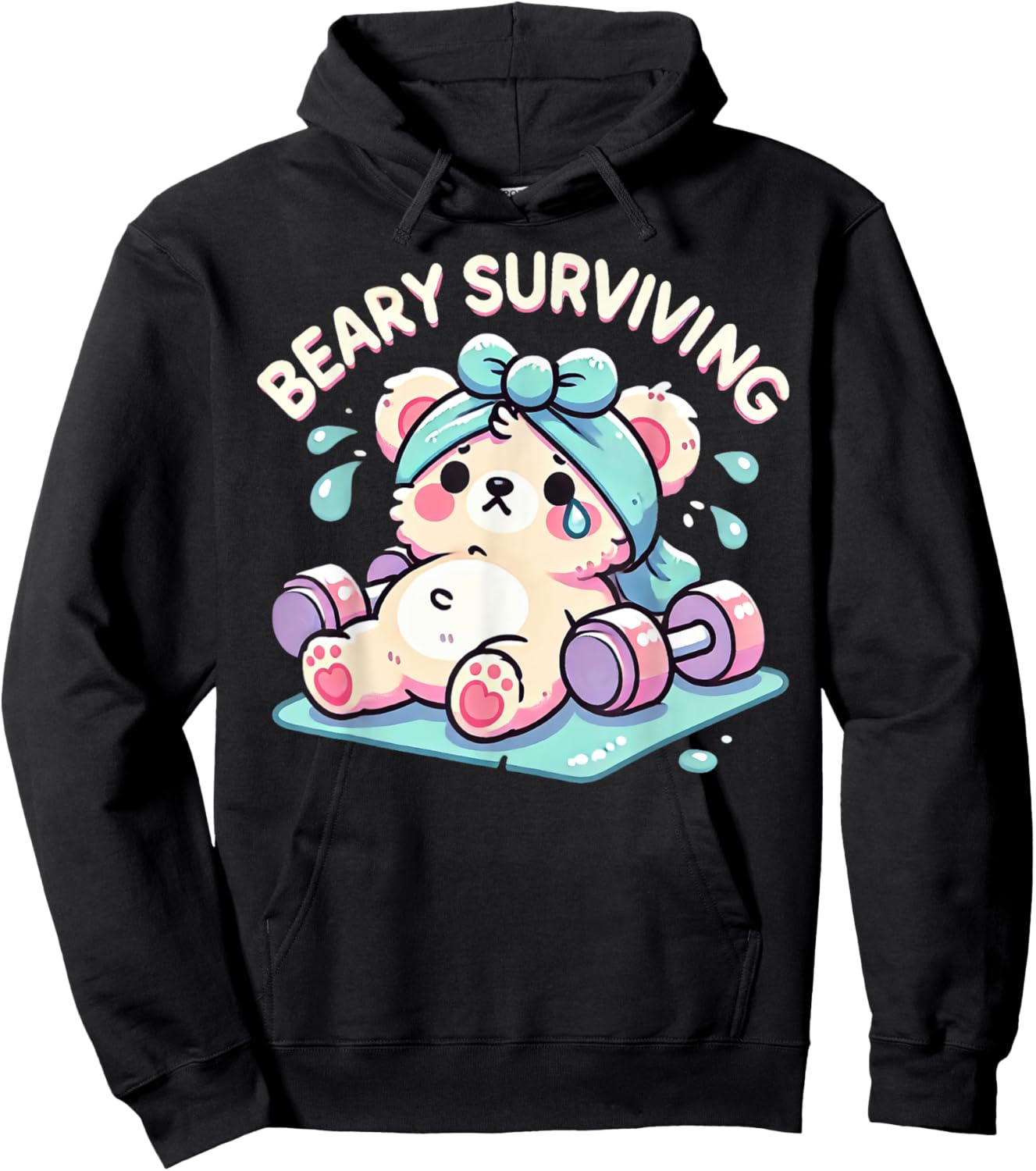 Bearly Surviving Cute Bear Gym Workout Exhaustion lifting Hoodie - Hoodie | Black