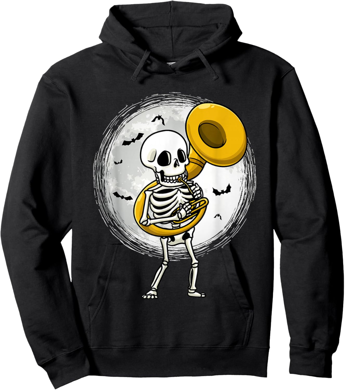 Skeleton Playing Sousaphone Tuba Instrument Halloween Band Hoodie - Hoodie | Black