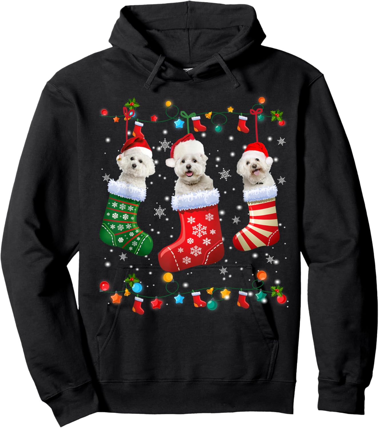 Christmas Socks Pajama Bichon Frise Dog Puppy Lover Hoodie - Hoodie | Black