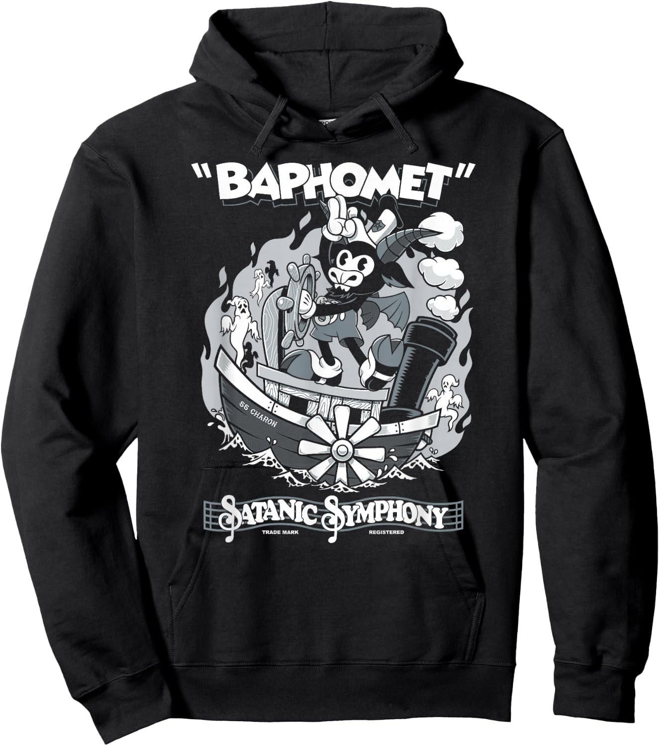 Vintage Cartoon Baphomet - Creepy Cute Goth - Occult Hoodie - Hoodie | Black