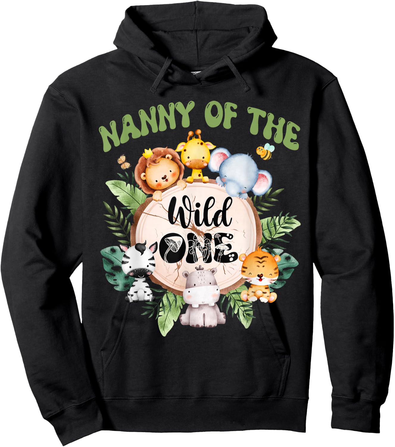 Nanny Of The Wild One 1st Birthday Safari Family Matching Hoodie - Hoodie | Black