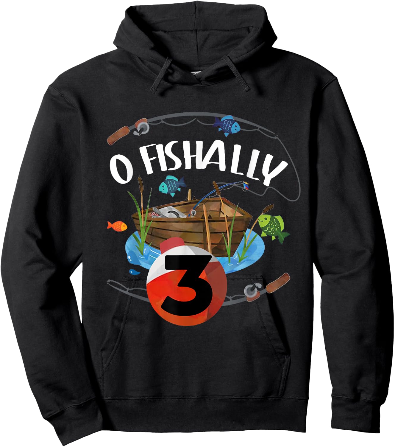 O-Fishally 3 Years Old Fisherman 3rd Birthday Fishing Kids Hoodie - Hoodie | Black