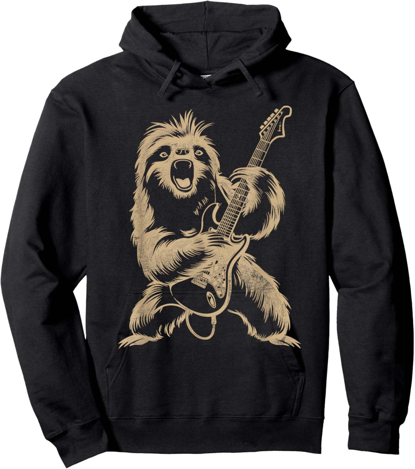 Sloth Playing Guitar Graphic Funny Women Sloth Lover Hoodie - Hoodie | Black