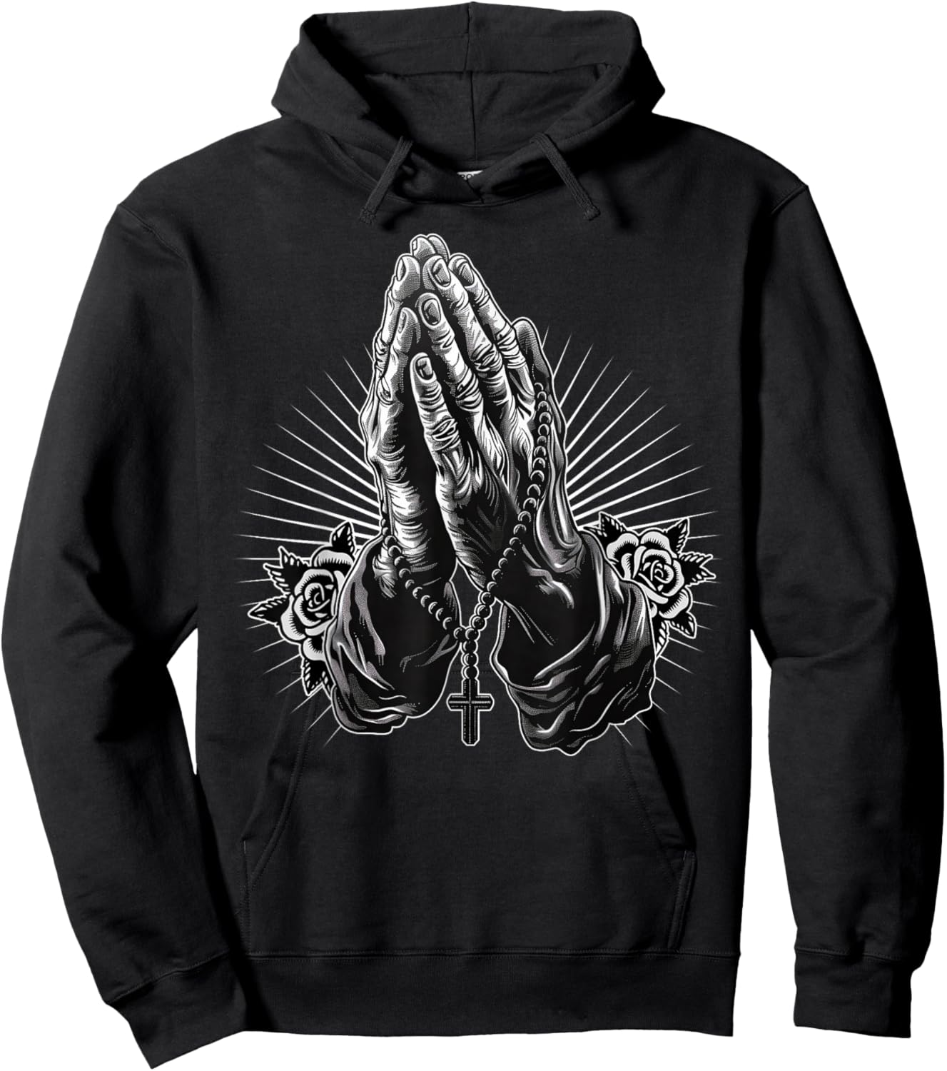 Prayer Hands Catholic Christian Chicano Tattoo Rosary Hoodie - Hoodie | Black