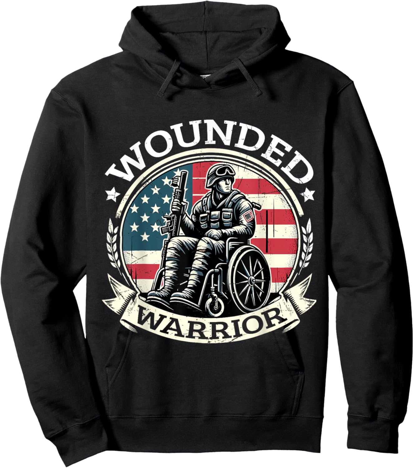 Wounded Warrior American Hero Veteran Military Support Hoodie - Hoodie | Black