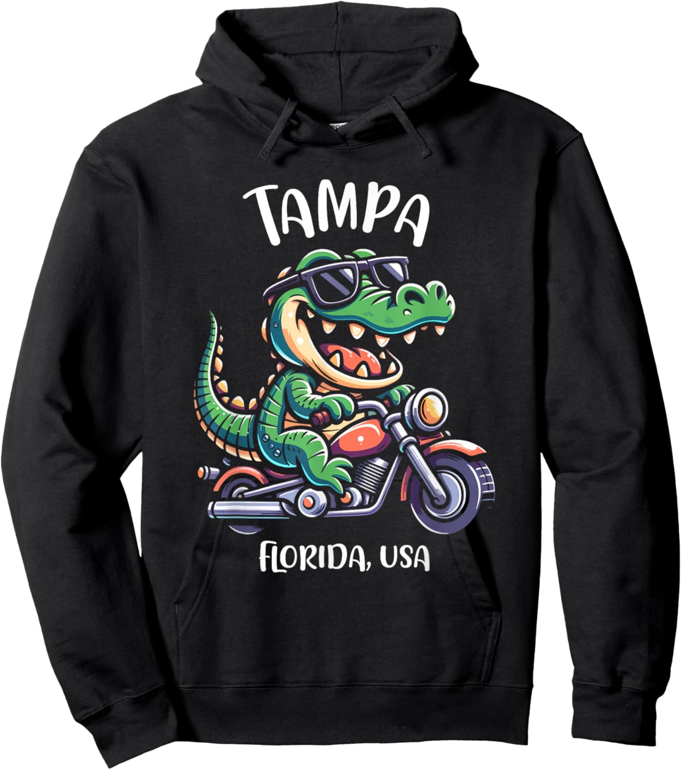 Tampa Florida USA Alligator Motorcycle Cartoon Design Hoodie - Hoodie | Black