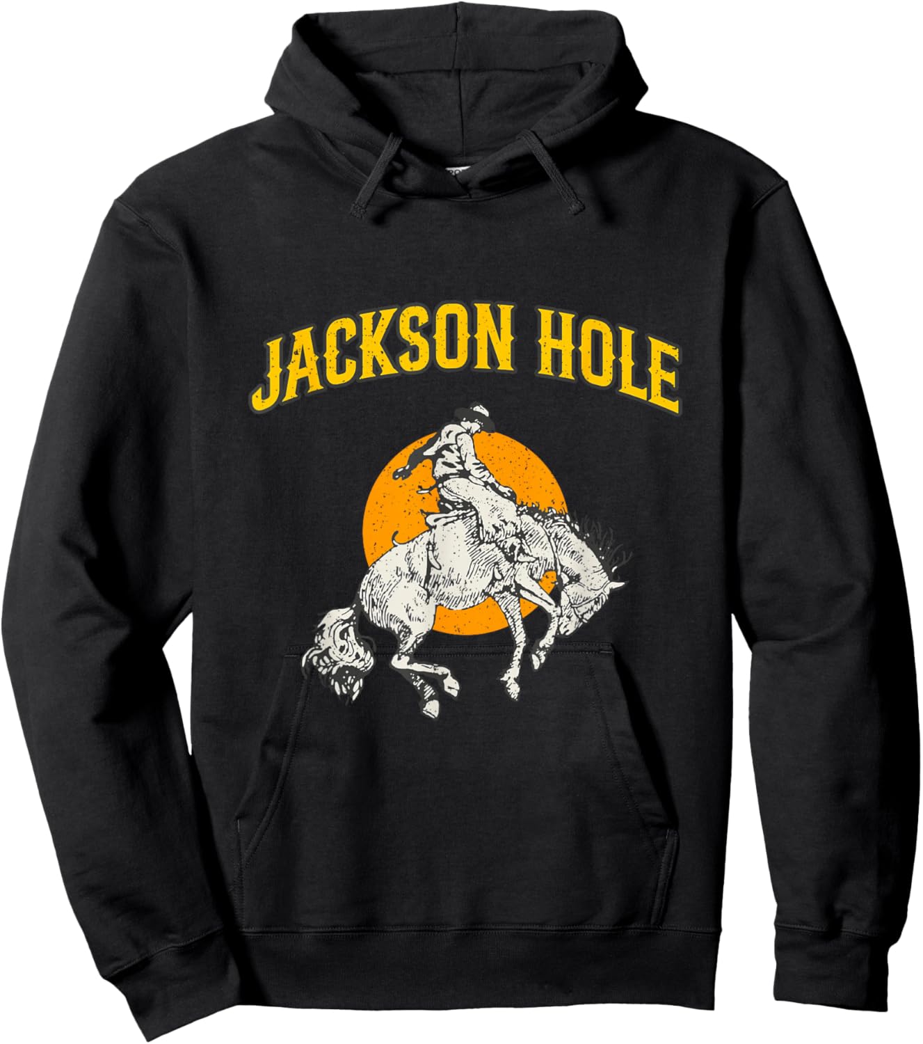 Rodeo Cowboy Riding A Bucking Horse Jackson Hole Wyoming Hoodie - Hoodie | Black