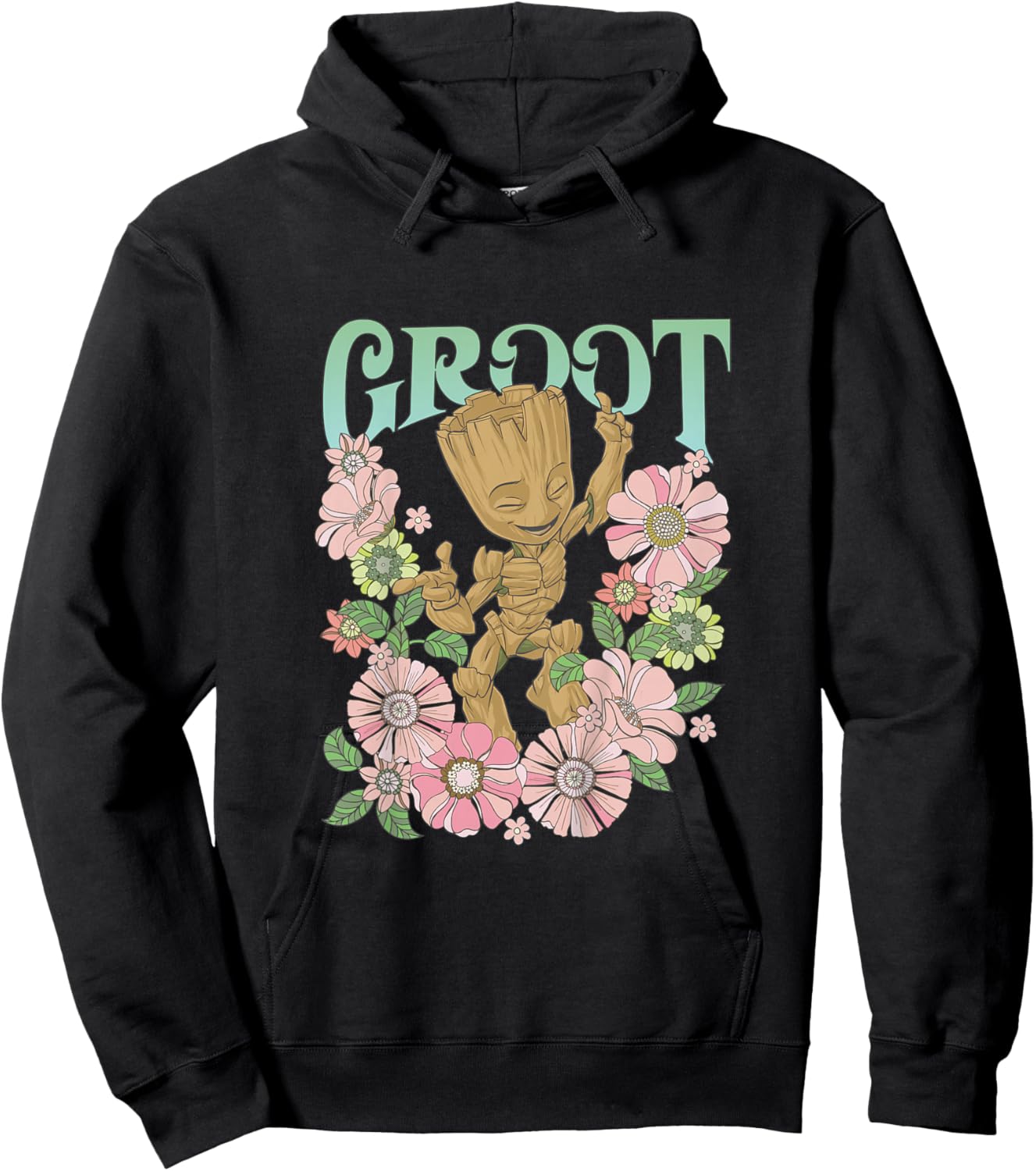 Kids Marvel Guardians of The Galaxy Classic Floral Groovy Groot Hoodie - Hoodie | Black