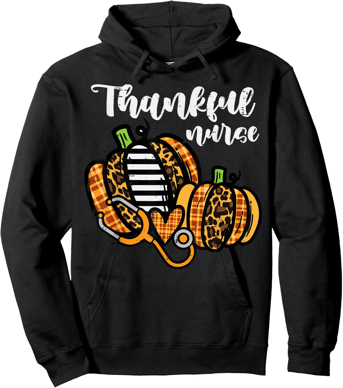 Pumpkin Thankful Nurse Thanksgiving Scrub Top Fall Women RN Hoodie - Hoodie | Black