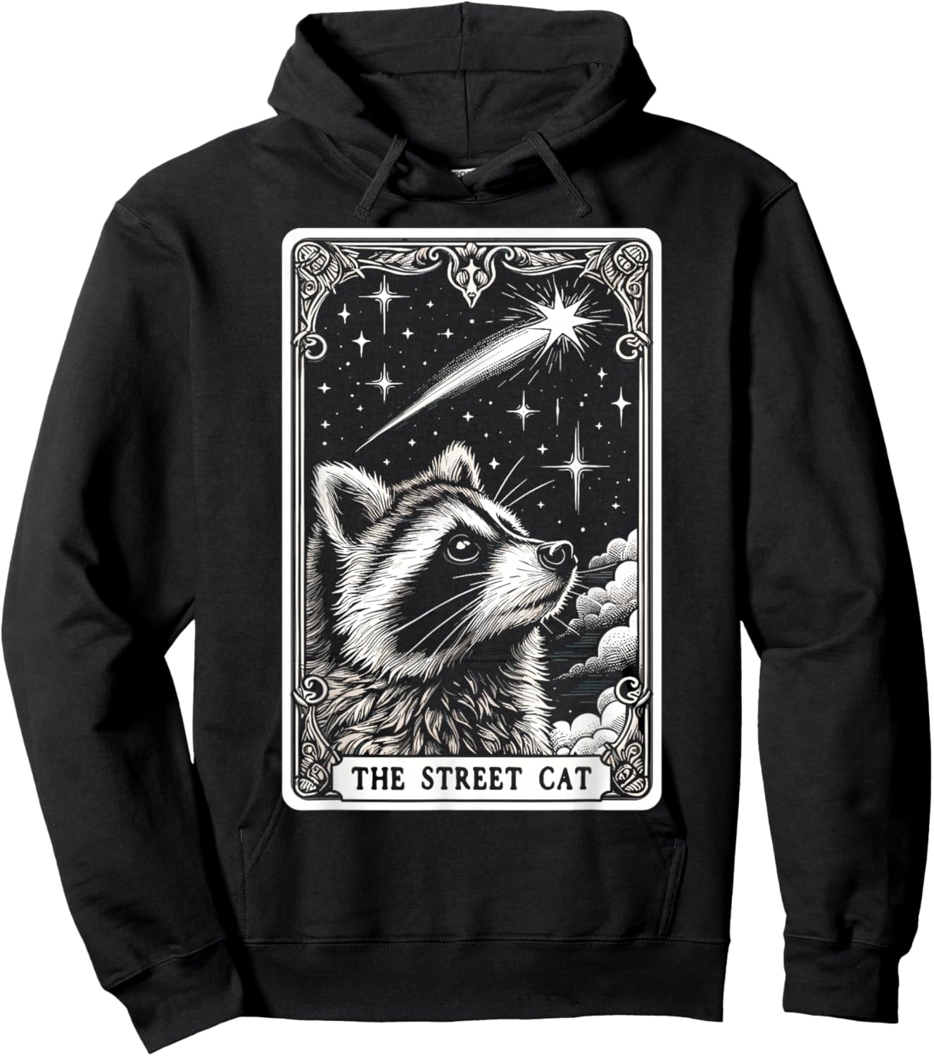 The Street Cat Tarot Card Mystic Raccoon Hoodie - Hoodie | Black