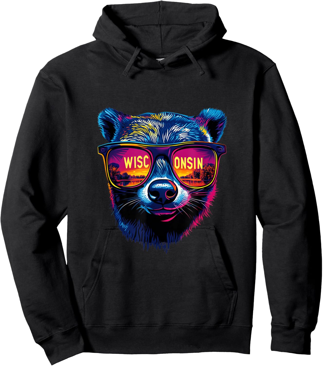 Wisconsin Vibes, Sunglass Wearing Badger Hoodie - Hoodie | Black