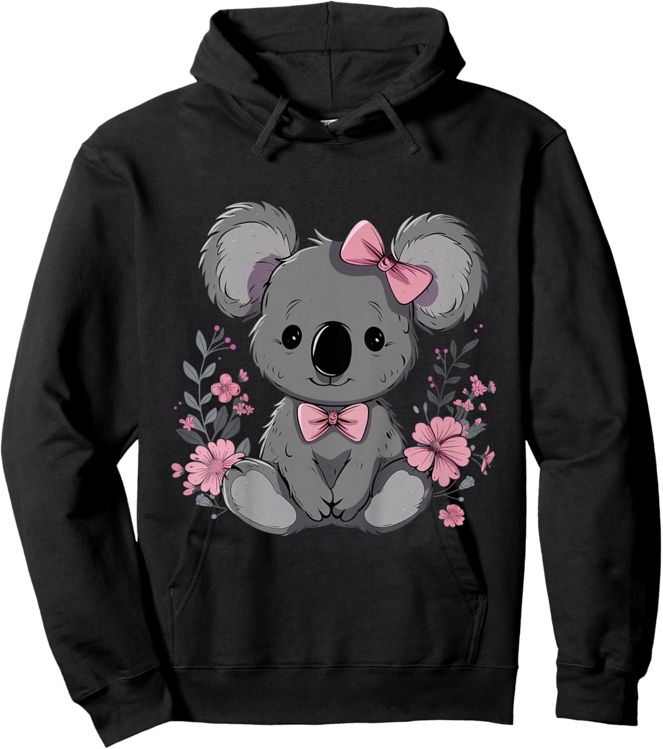 Koala Cute Kawaii Koala Bear Pink Bow Flowers Girls Kids Hoodie - Hoodie | Black