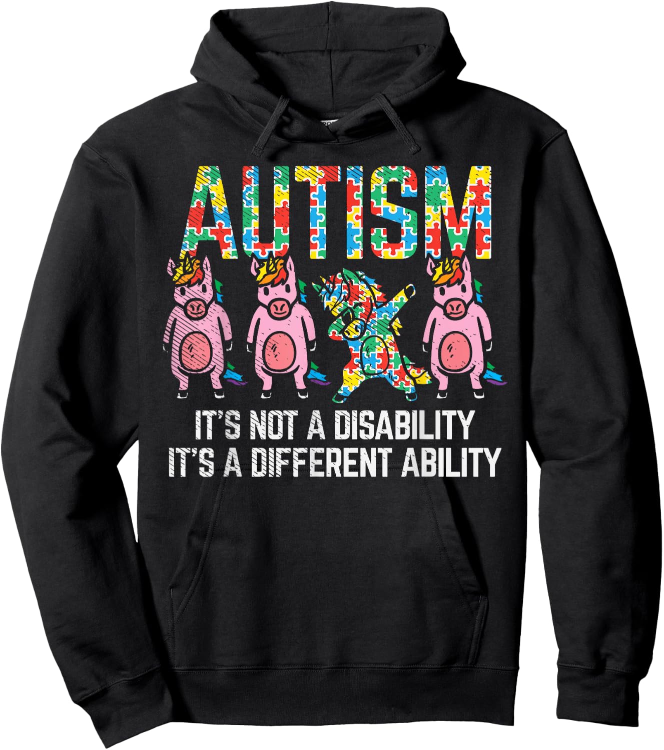 BoredKoalas Autism Awareness Unicorn Dab - -Adults, Black, Short Sleeve, Classic Fit, Cotton Blend, Small Hoodie - Hoodie | Black