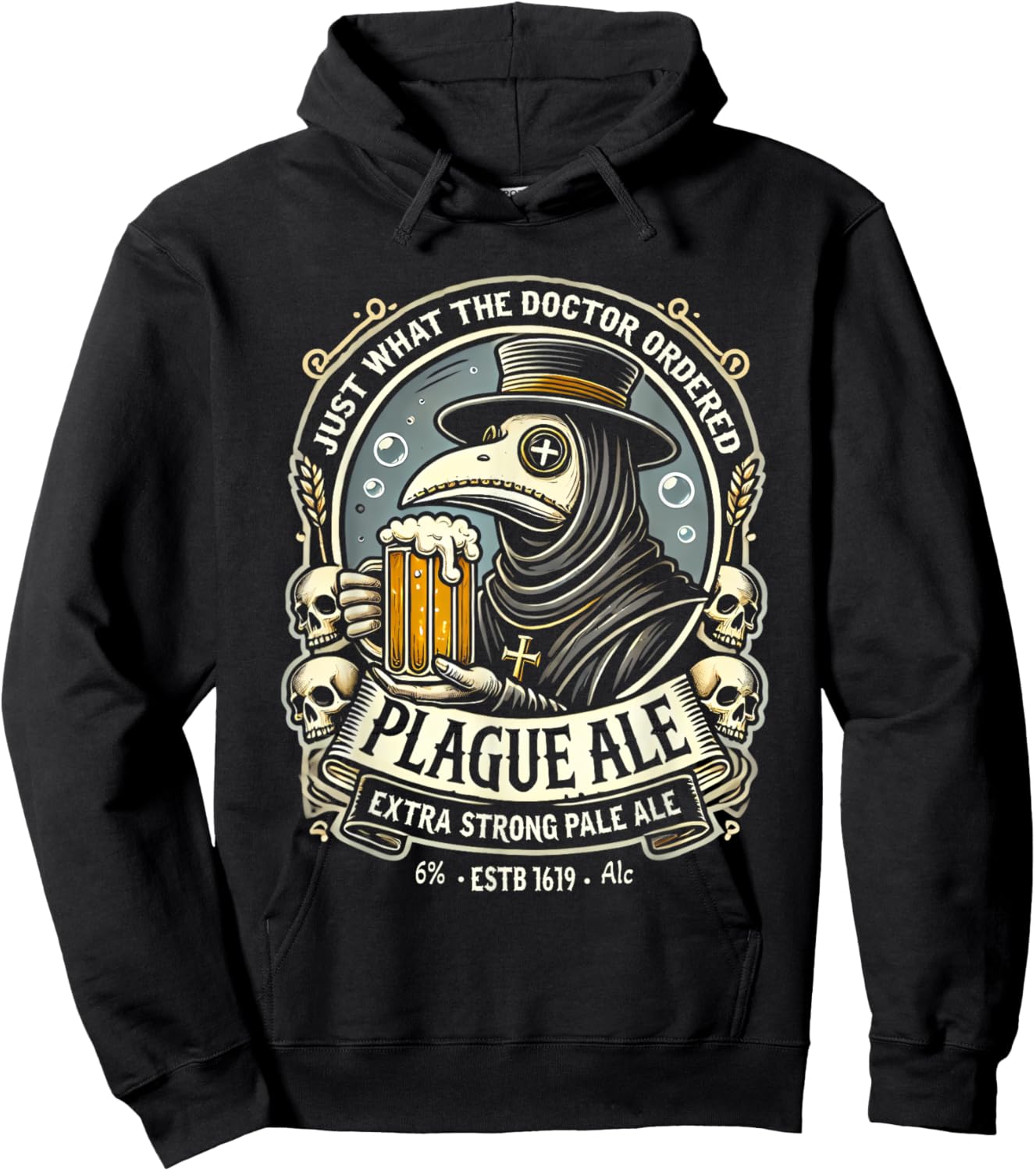 Plague Ale Gothic Occult Beer Parody Funny Plague Doctor Hoodie - Hoodie | Black