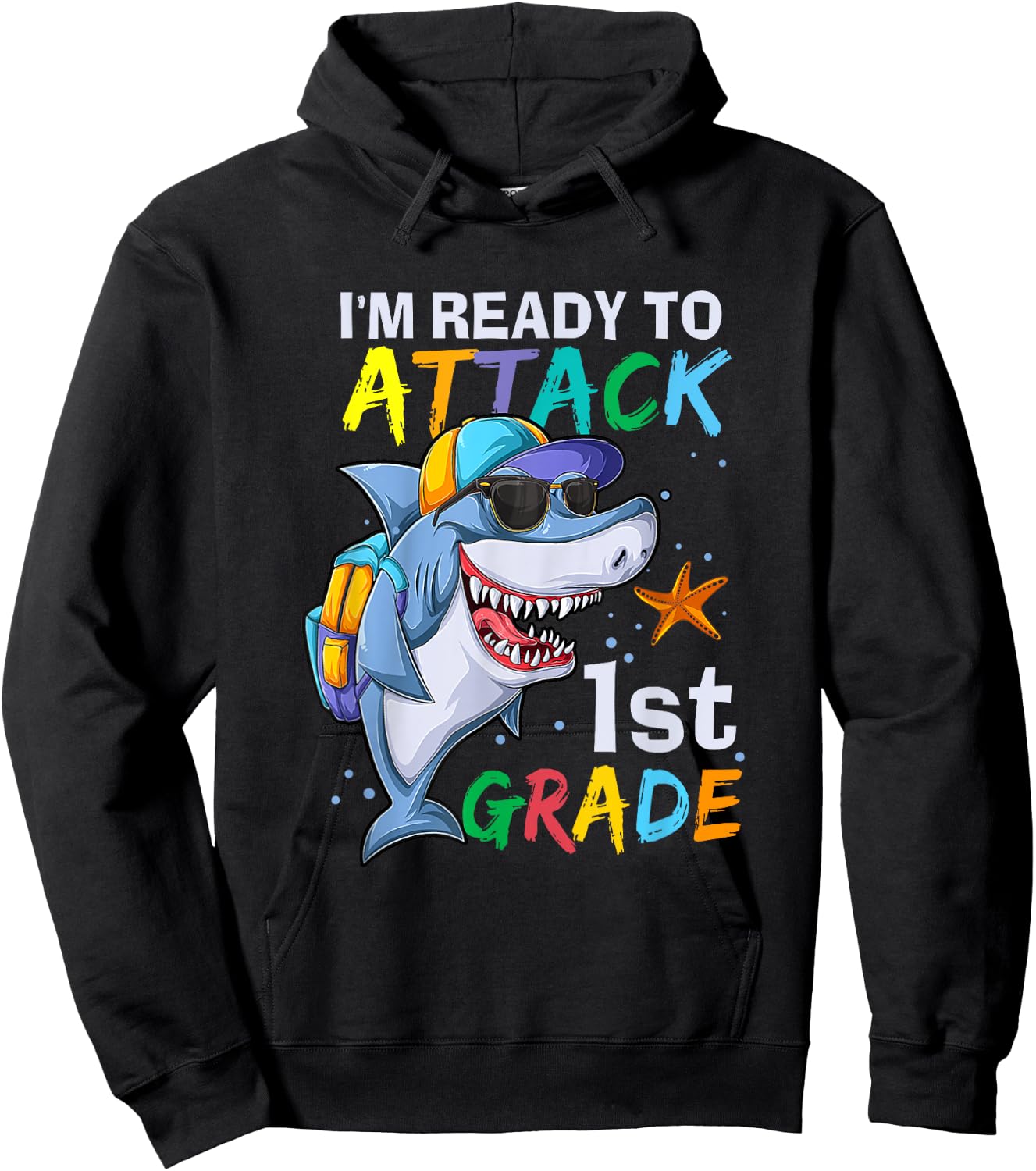 Ready To Attack 1st Grade Shark Back To School Sea Animal Hoodie - Hoodie | Black