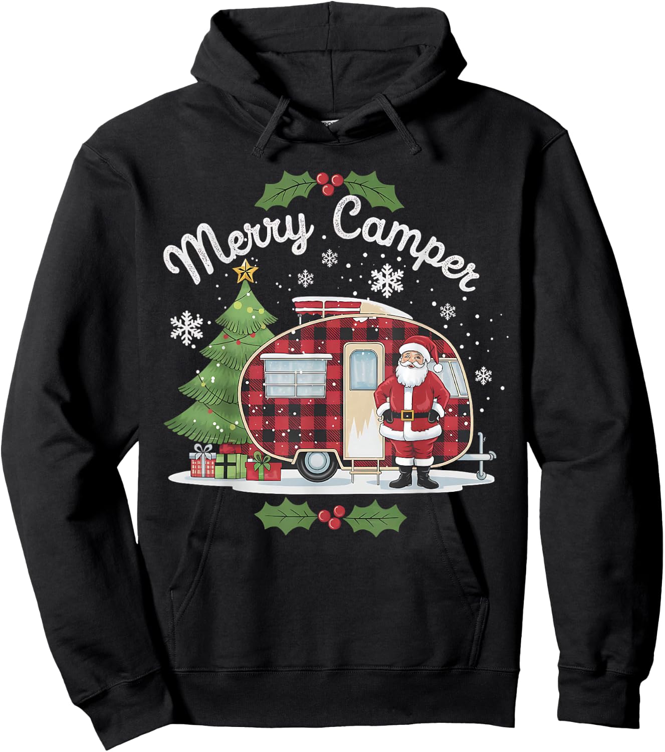 Merry Camper Christmas Santa Camping Truck Family Matching Hoodie - Hoodie | Black