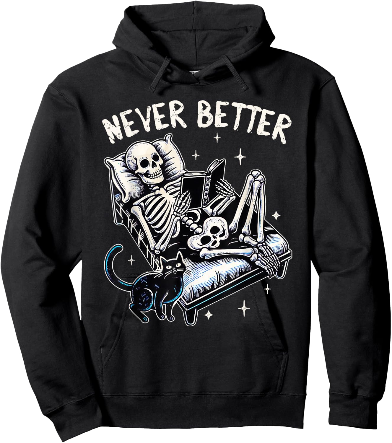 Funny Halloween Outfit Never Better Skeleton Cat Skull Hoodie - Hoodie | Black