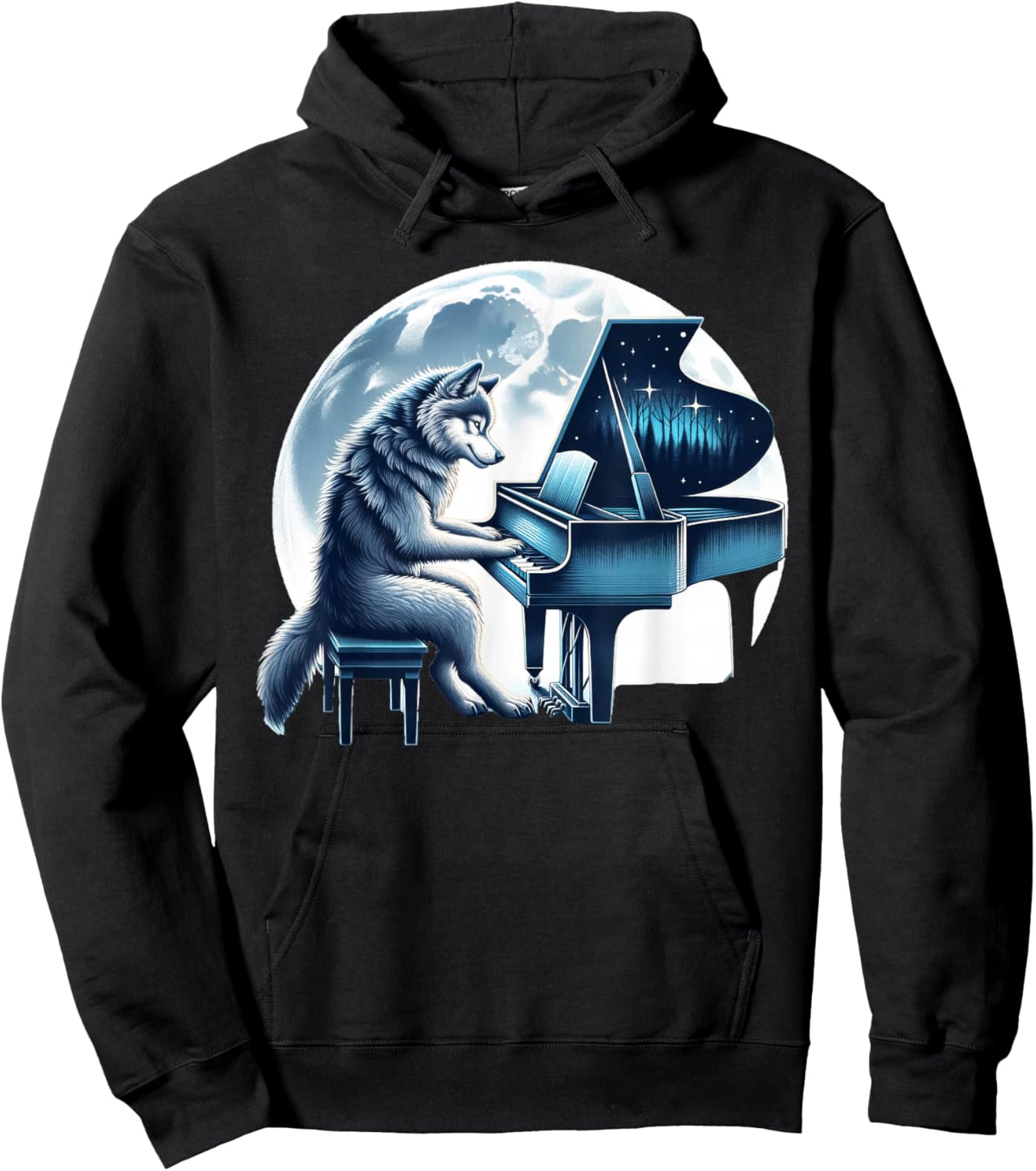 Cute Wolf Playing Piano Wolves Musician Music Hoodie - Hoodie | Black