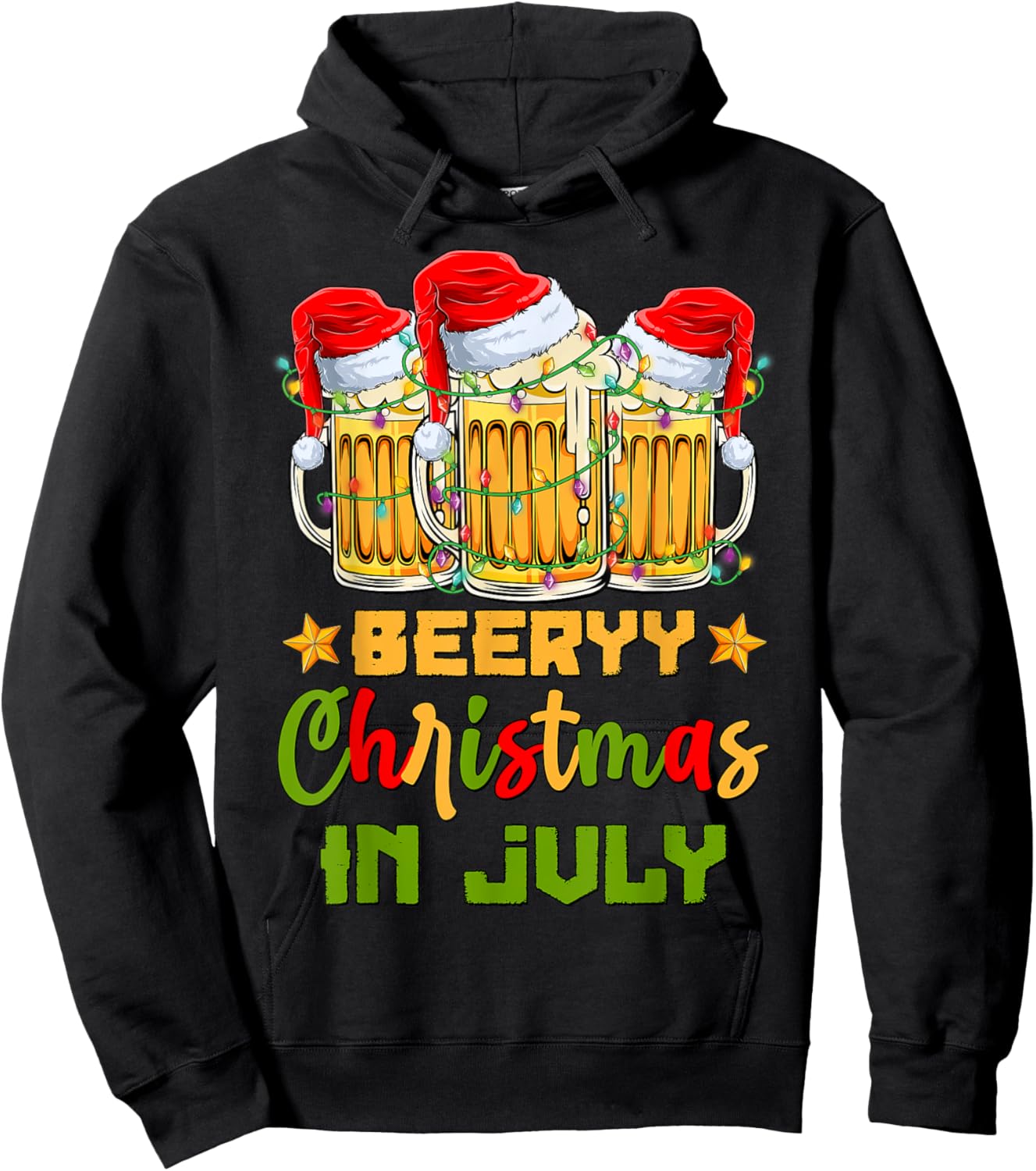 Funny Mugs Of Beer Lights Christmas In July Summer Vacation Women Hoodie - Hoodie | Black