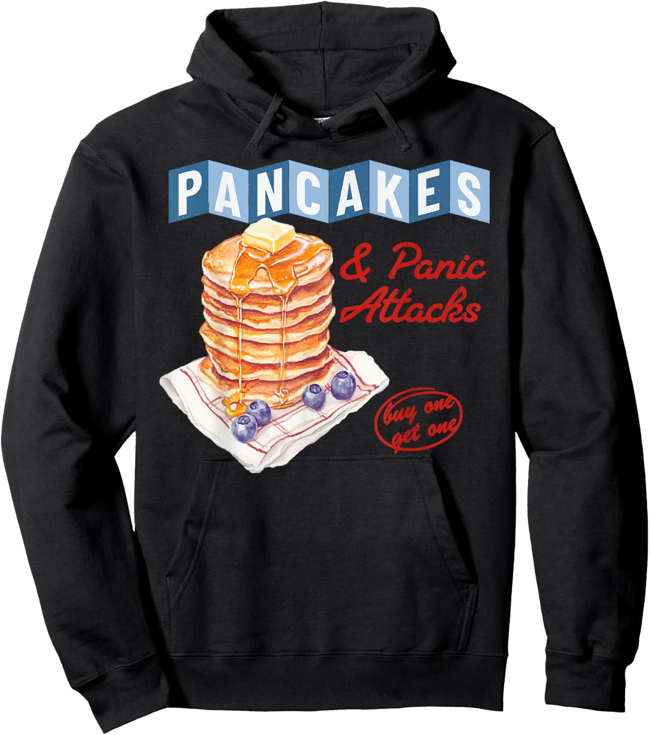 Retro Pancakes And Panic Attacks Funny Breakfast Women Hoodie - Hoodie | Black