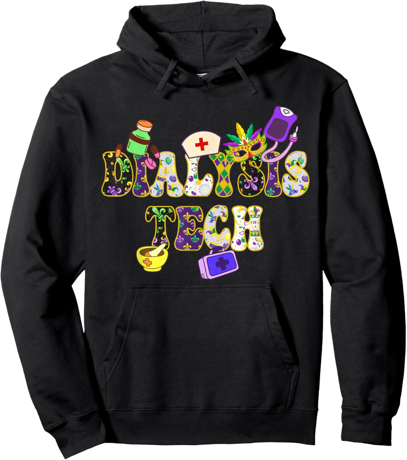 Mardi Gras Day Dialysis Tech New Orleans Festival Party Hoodie - Hoodie | Black
