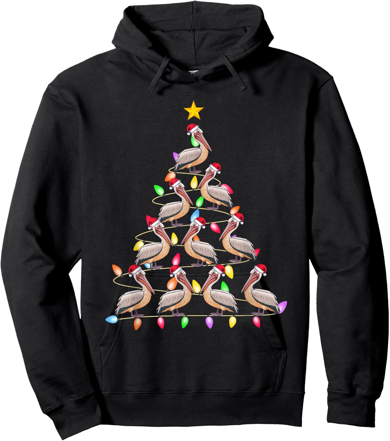 Christmas Tree Lights Men Women Santa Pelican Xmas PJs Hoodie - Hoodie | Black