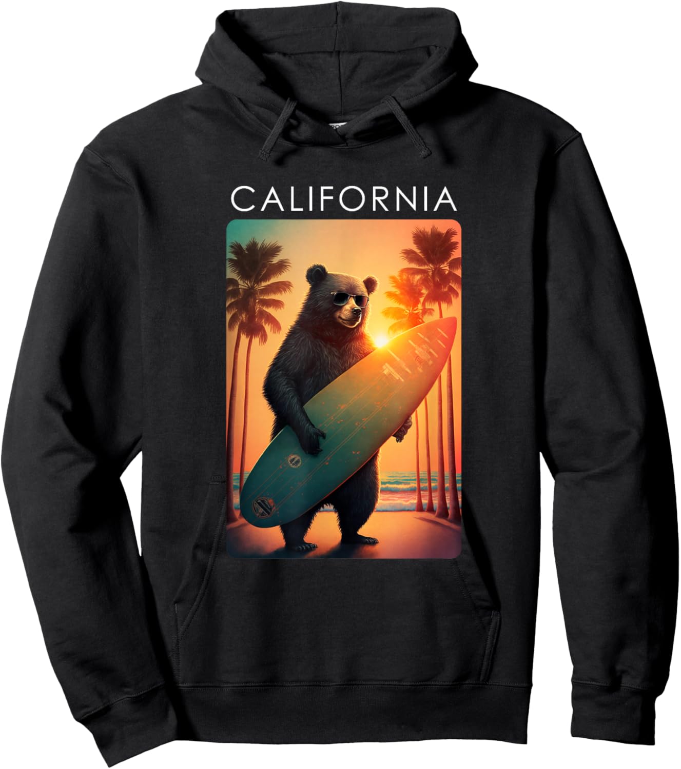 California Shirt Cool Republic Bear Surfing Beach California Hoodie - Hoodie | Black