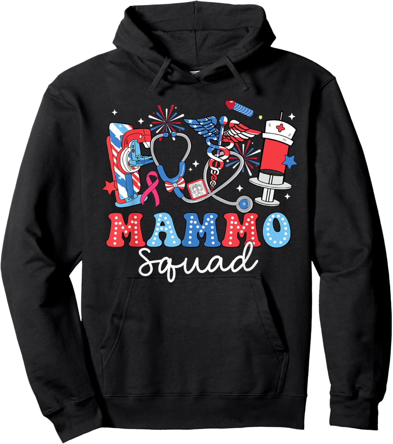Groovy Mammo Squad Mammo Tech USA Flag Fireworks 4th Of July Women Men Hoodie - Hoodie | Black
