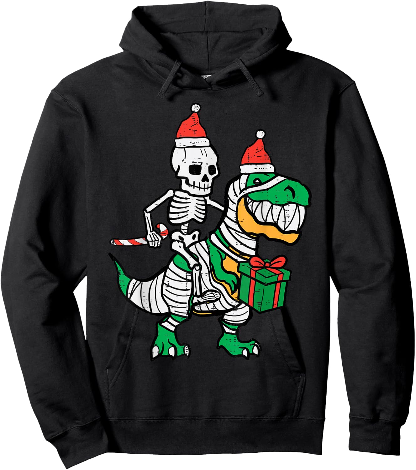 Christmas Skeleton On Trex Santa Xmas Dino Boys Kids Toddler Hoodie - Hoodie | Black