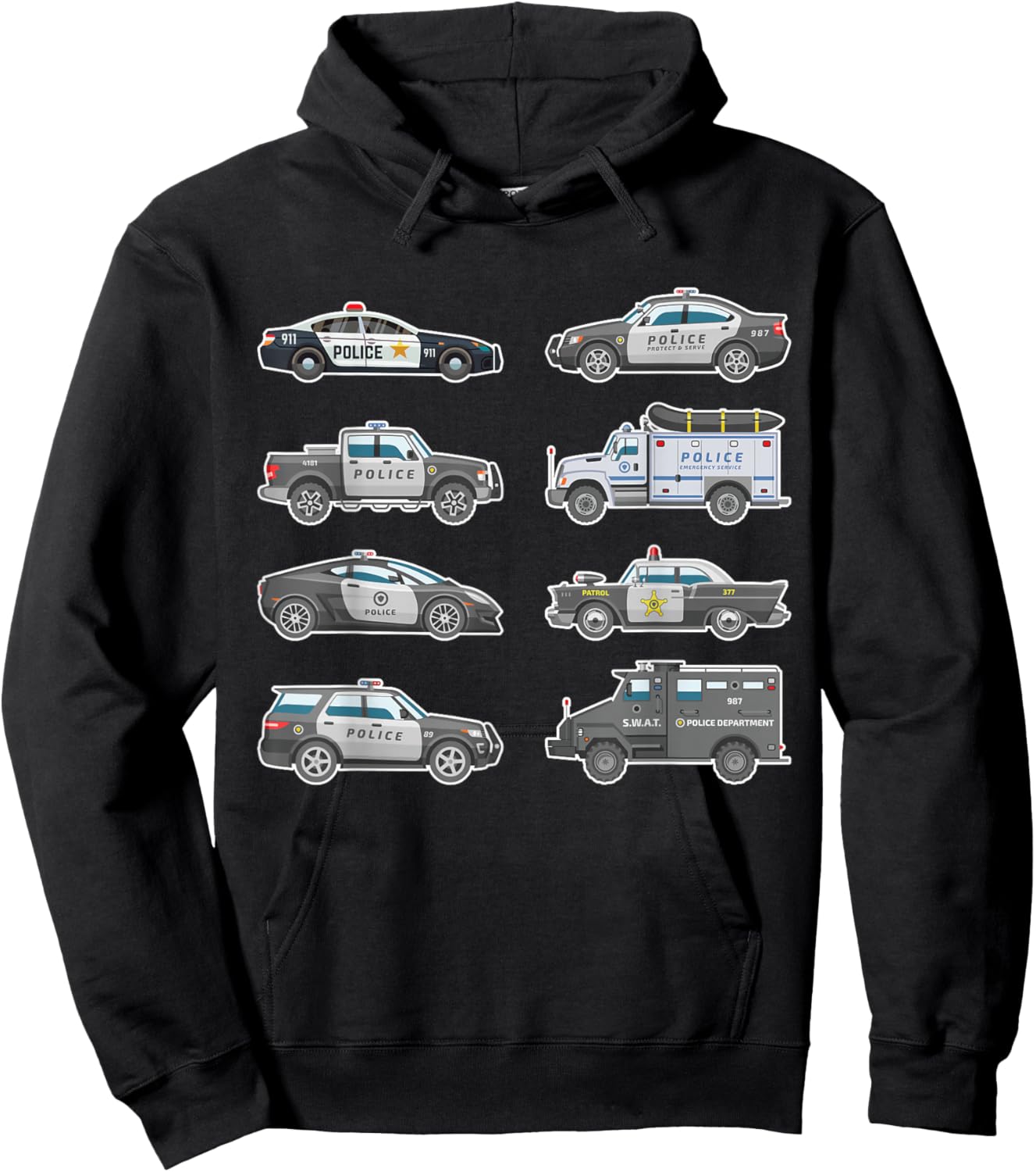Police Cars Police Vehicles Kids Boys Toddler Cop Car Girls Hoodie - Hoodie | Black