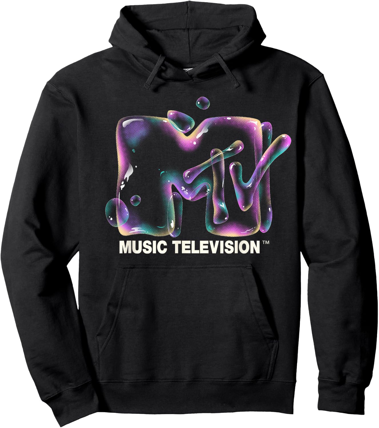 Mademark x MTV - MTV Logo Soap Bubbles Rainbow Detergent Liquid Bubble MTV Hoodie - Hoodie | Black