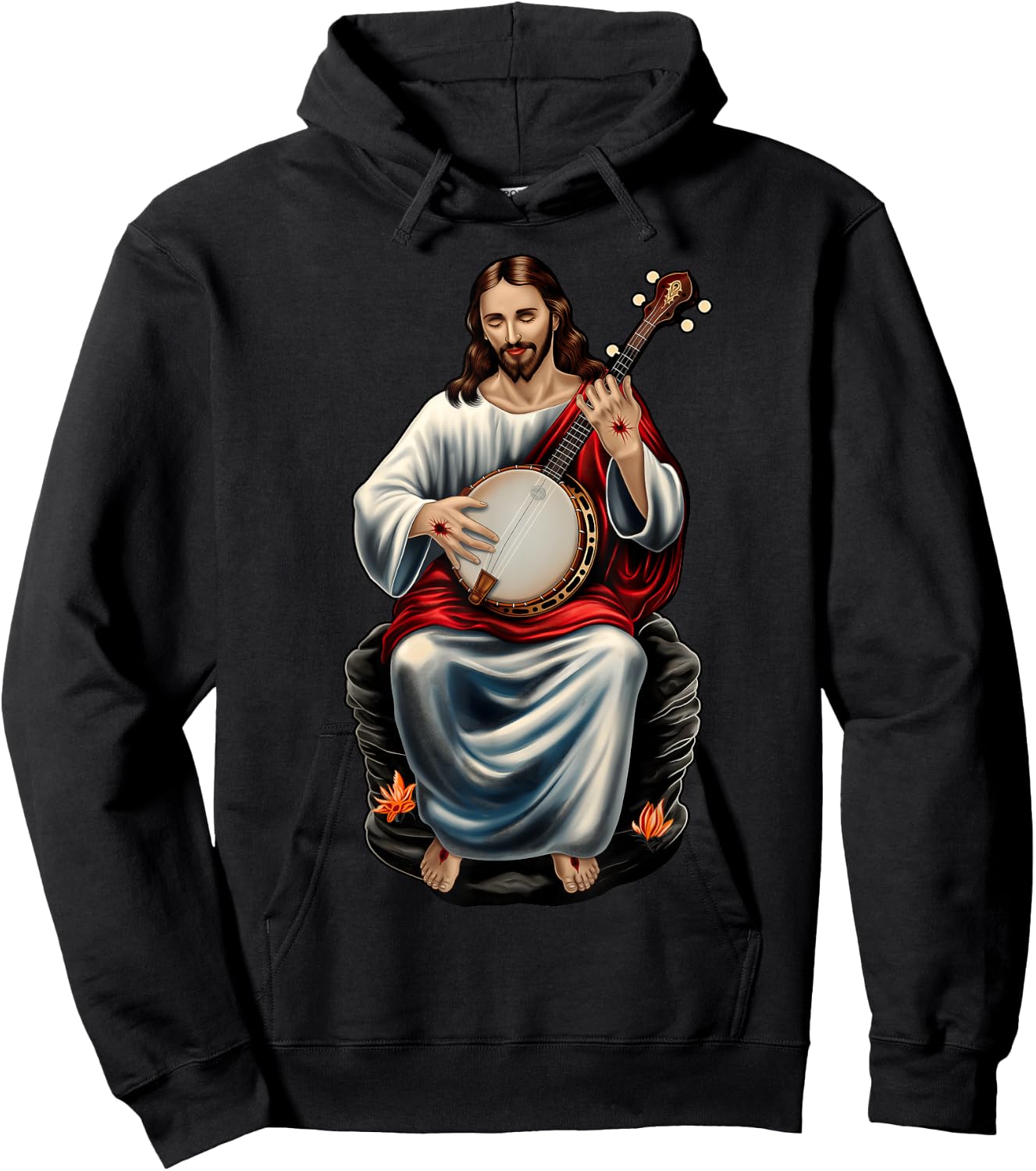 Jesus Christian Religious Playing Banjo Bluegrass Hoodie - Hoodie | Black