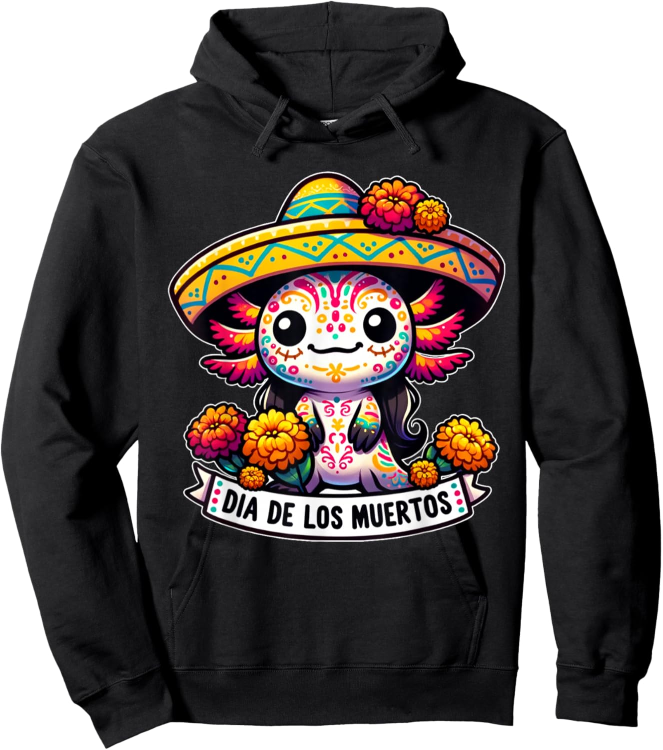 Colorful Axolotl Dia De Los Muertos Mexico Hoodie - Hoodie | Black